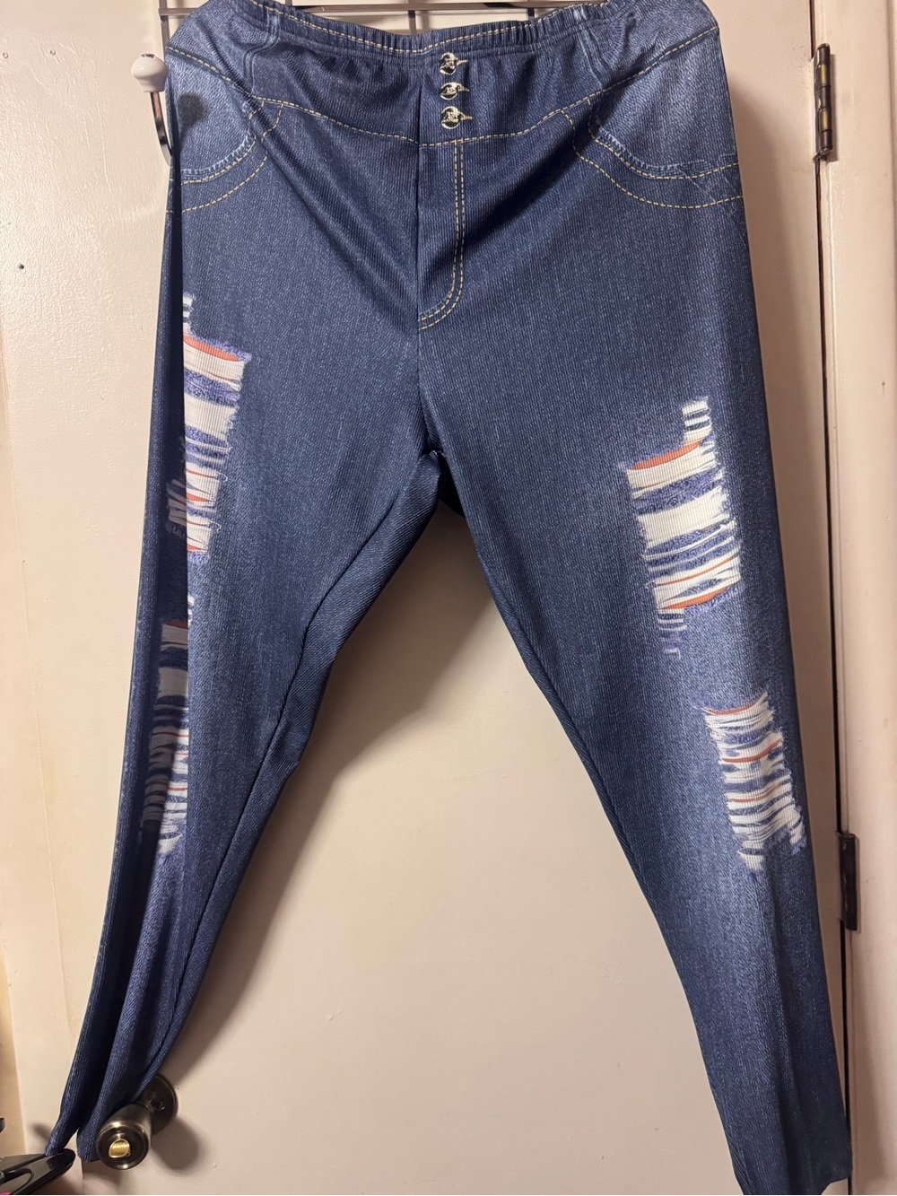 Women’s New Navy Blue Ripped Jeggings - Stretch Denim Look - Picture 1 of 2